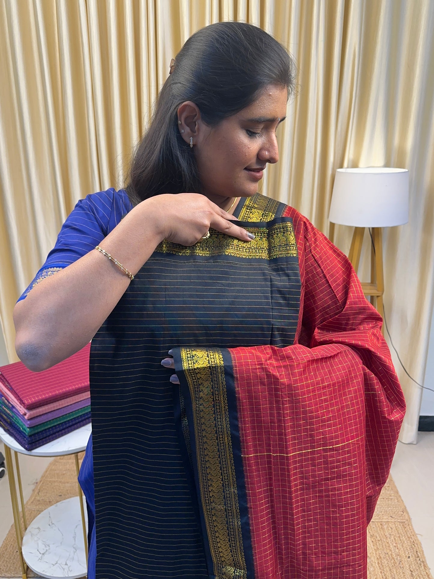 Black and Maroon -kalyani silk by cotton