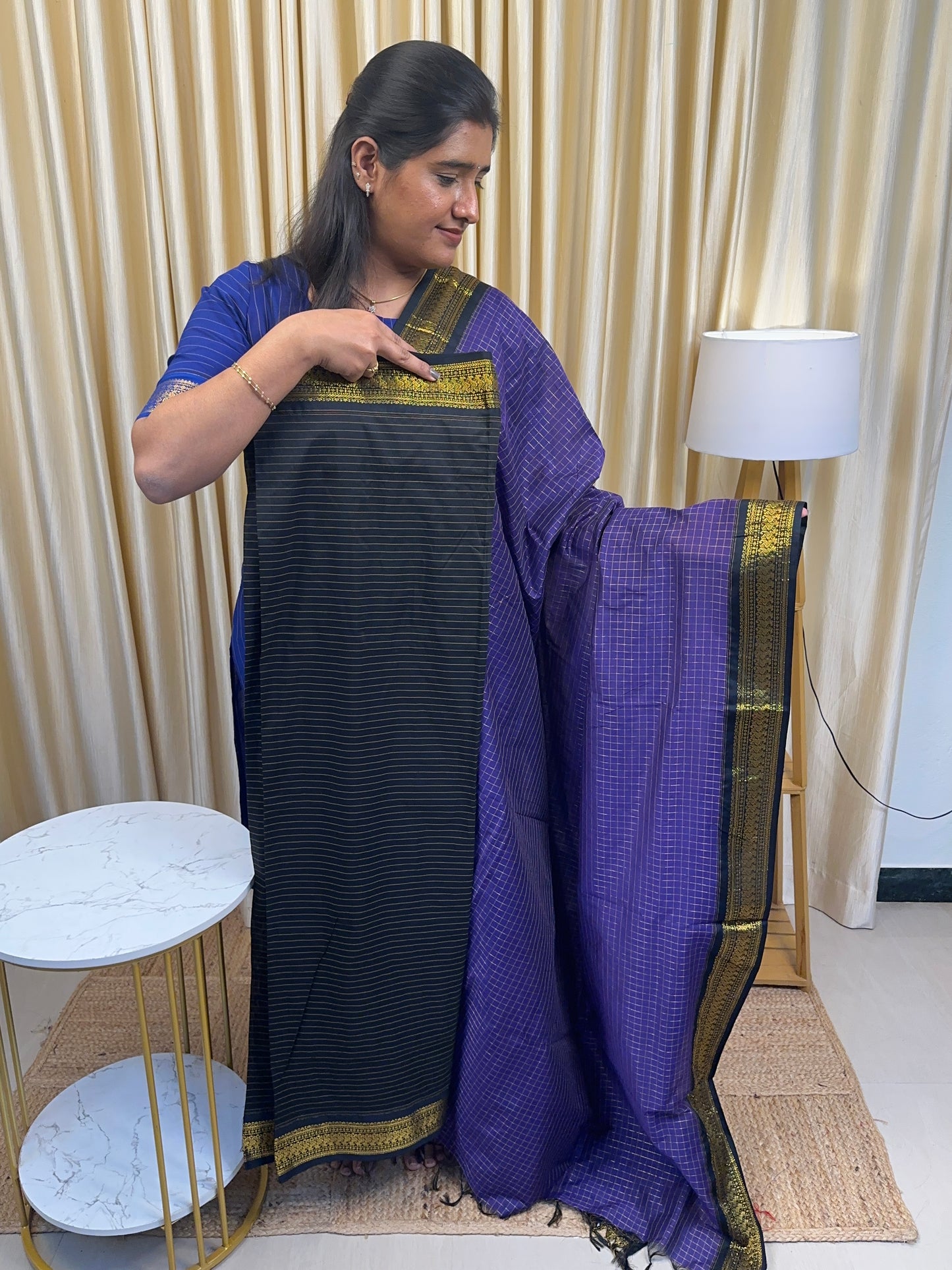 Black and violet-kalyani silk by cotton