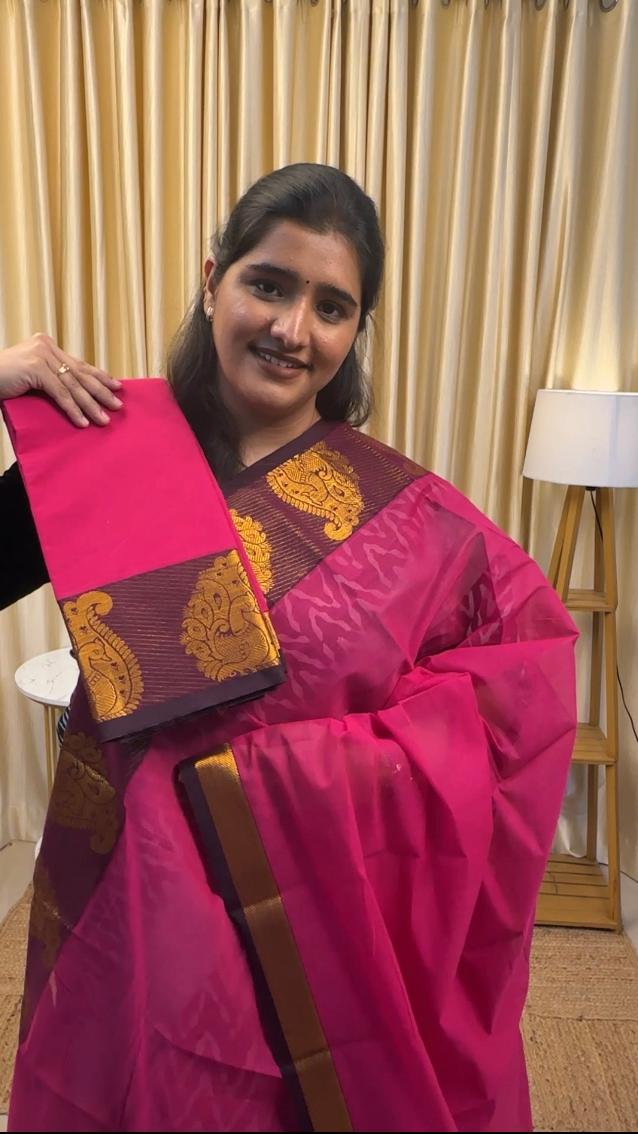 Pink Mayil border kanchi cotton