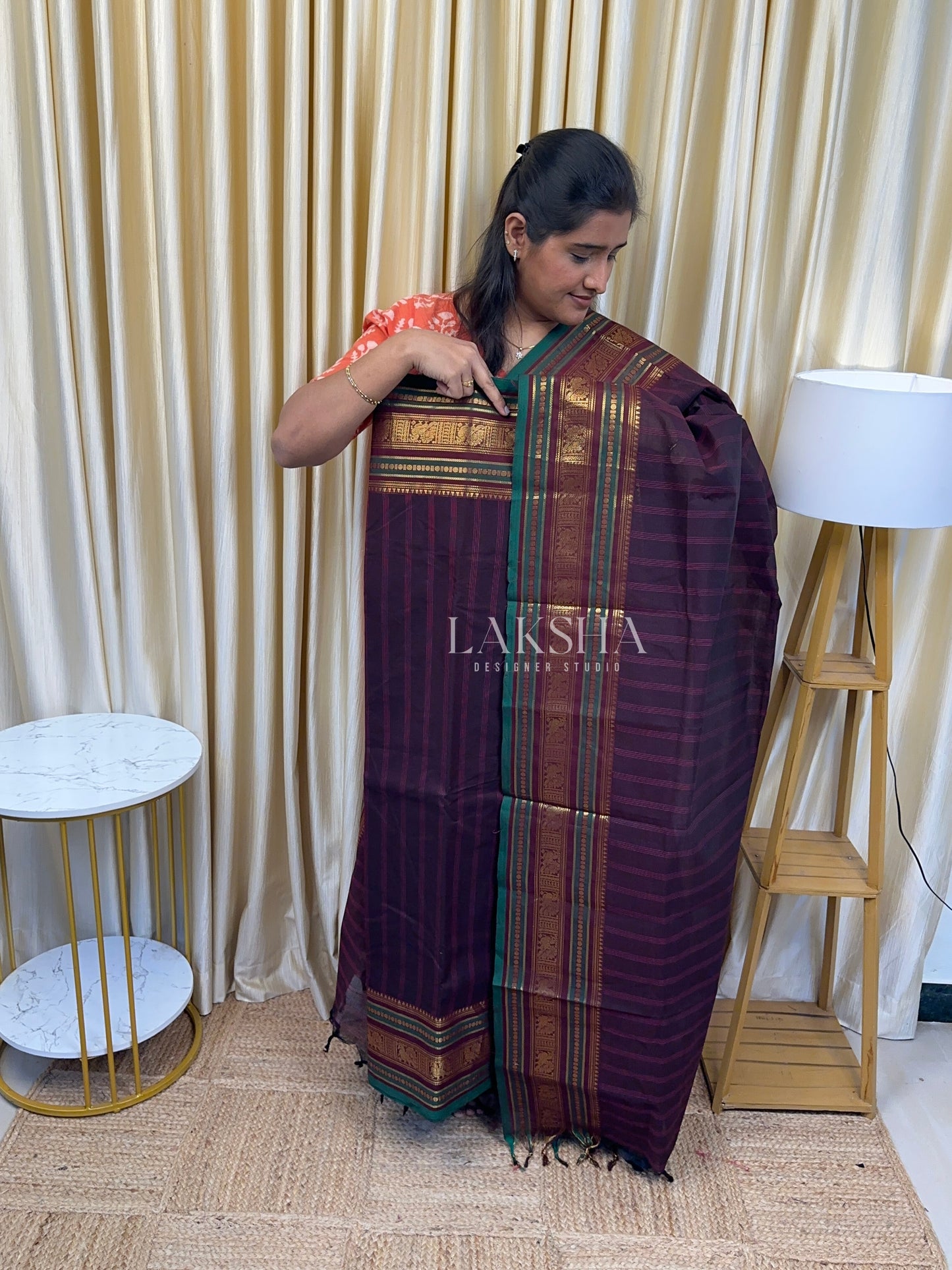 Coffee Brown Royal Border Chettinad Cotton