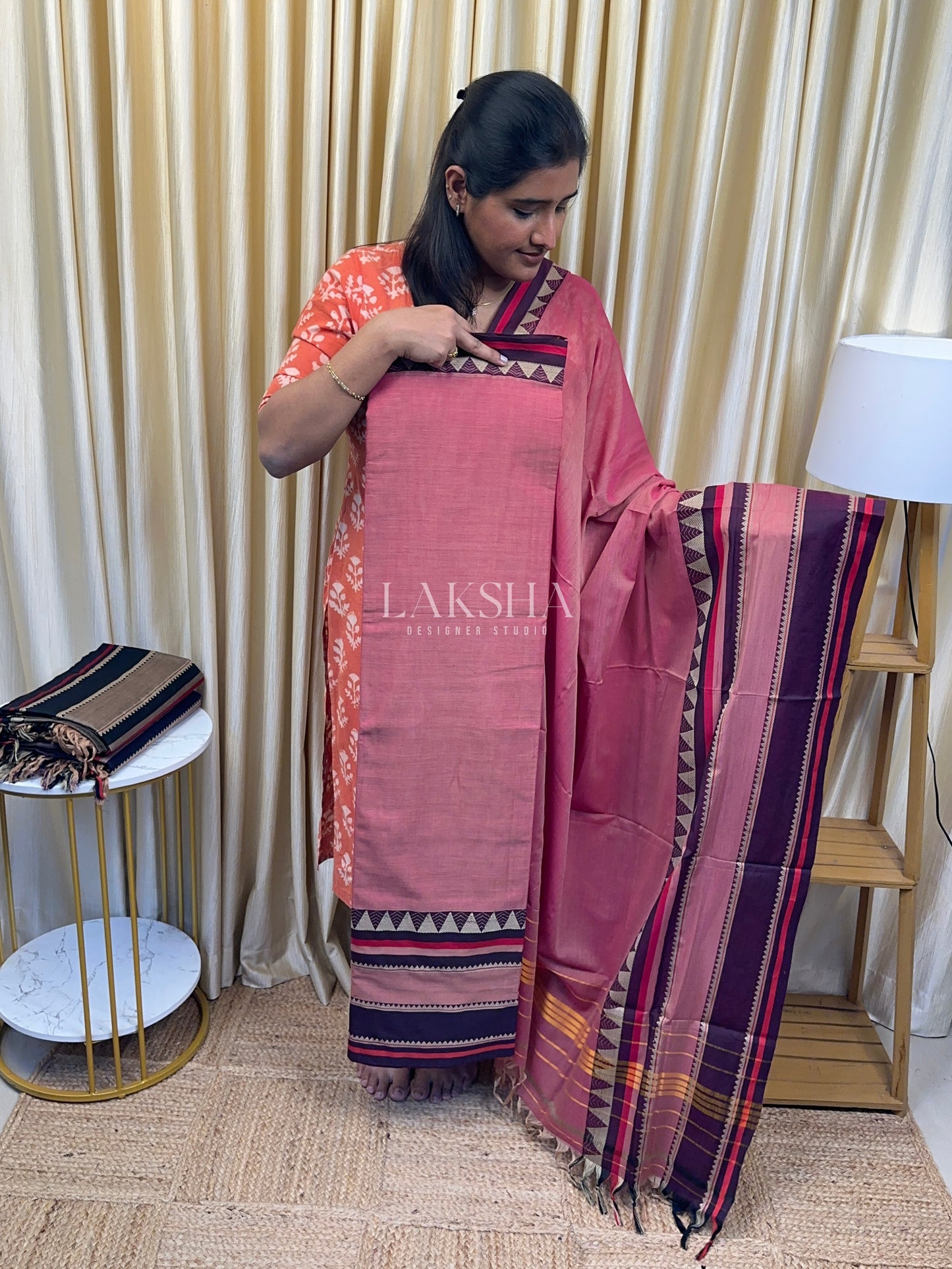 Pastel Pink Temple Border Narayanpet
