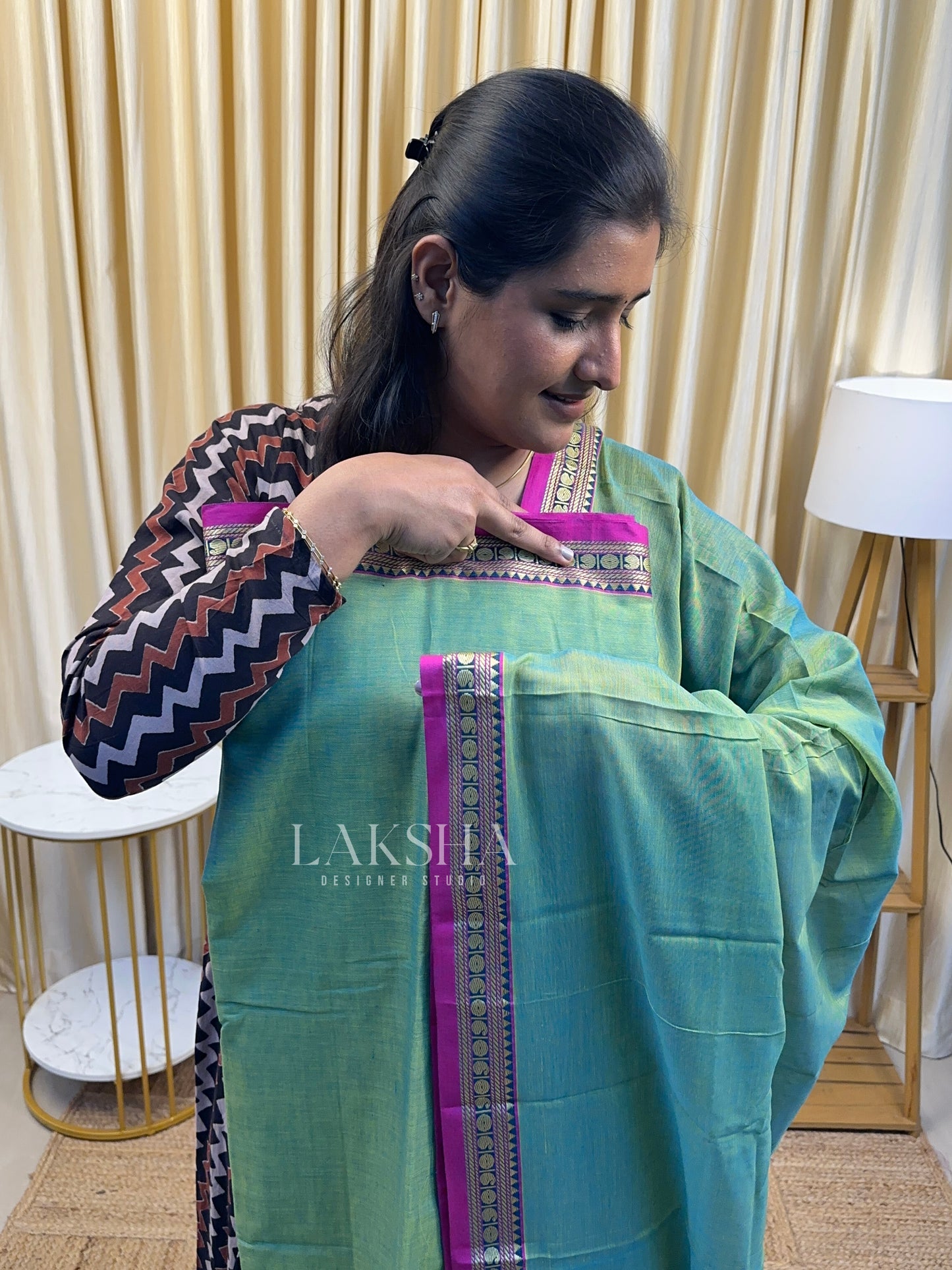Ice Blue and pink Narayanpet small border