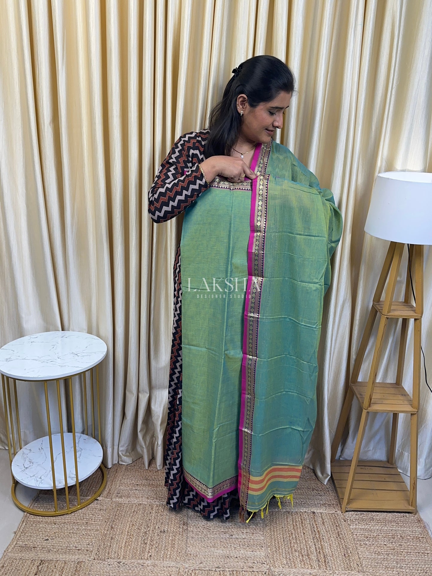 Ice Blue and pink Narayanpet small border