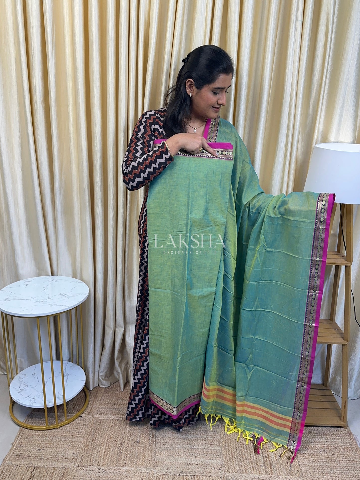 Ice Blue and pink Narayanpet small border