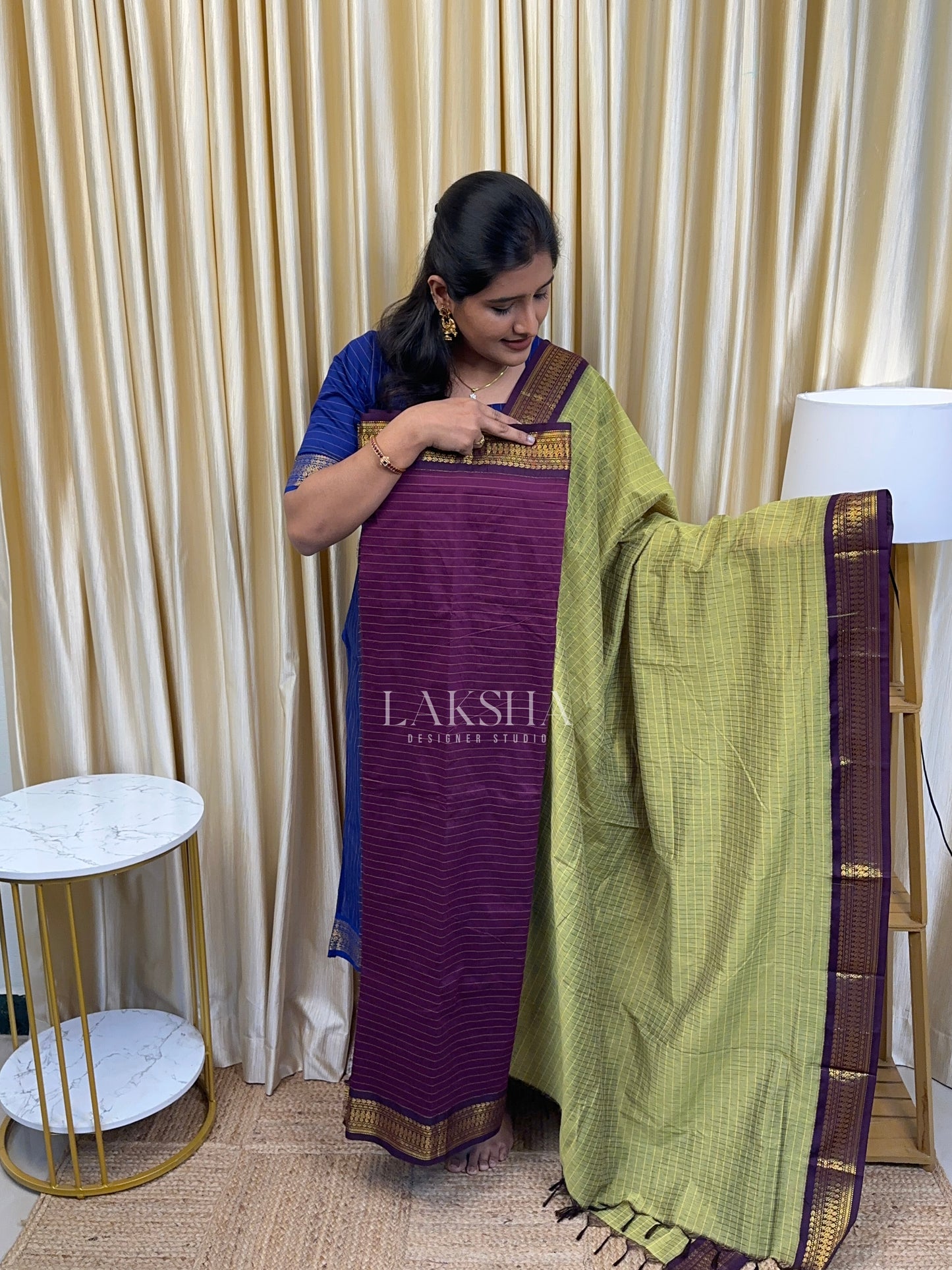 Kalyanii Cotton- Deep Wine and Green