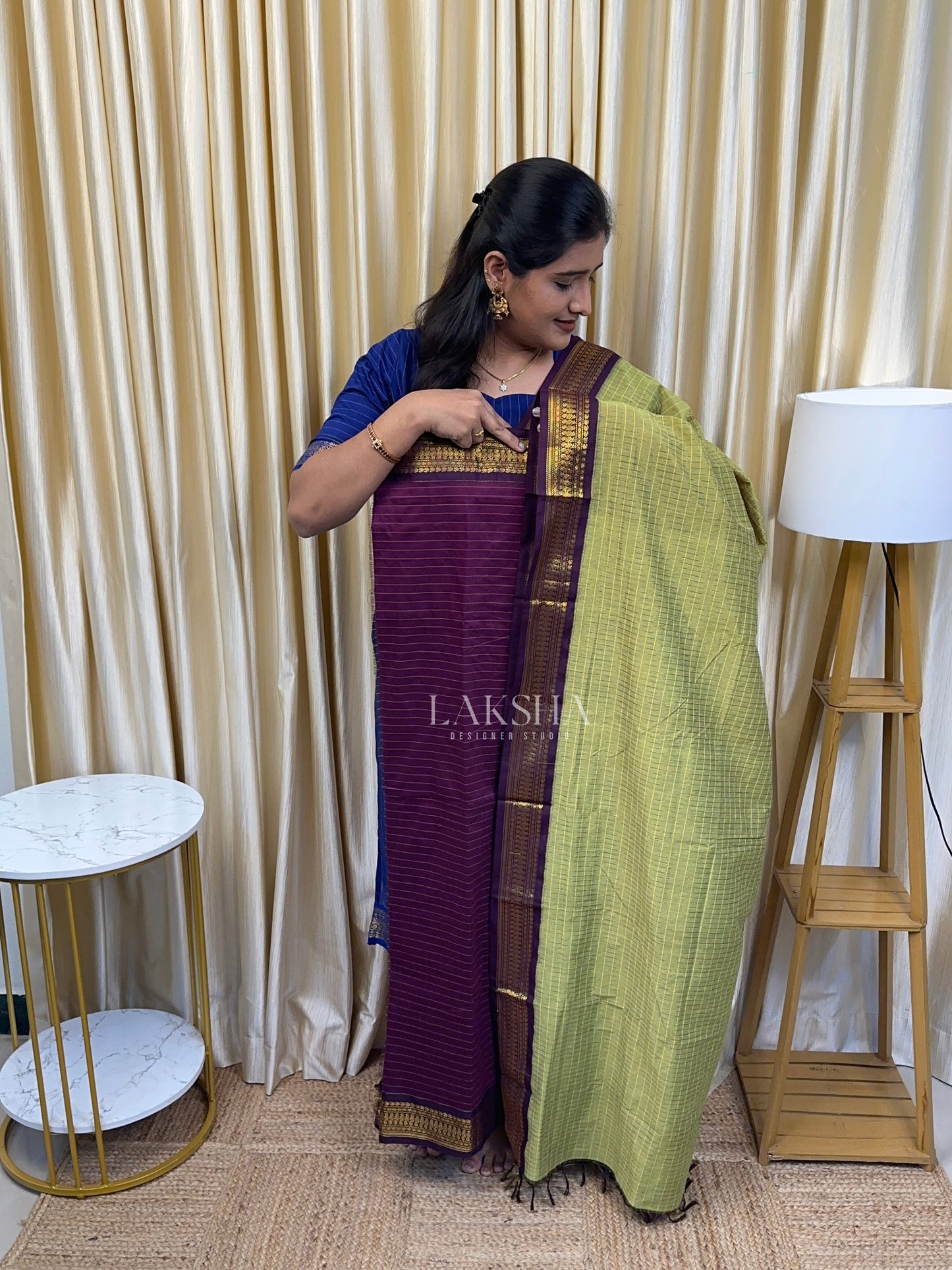 Kalyanii Cotton- Deep Wine and Green
