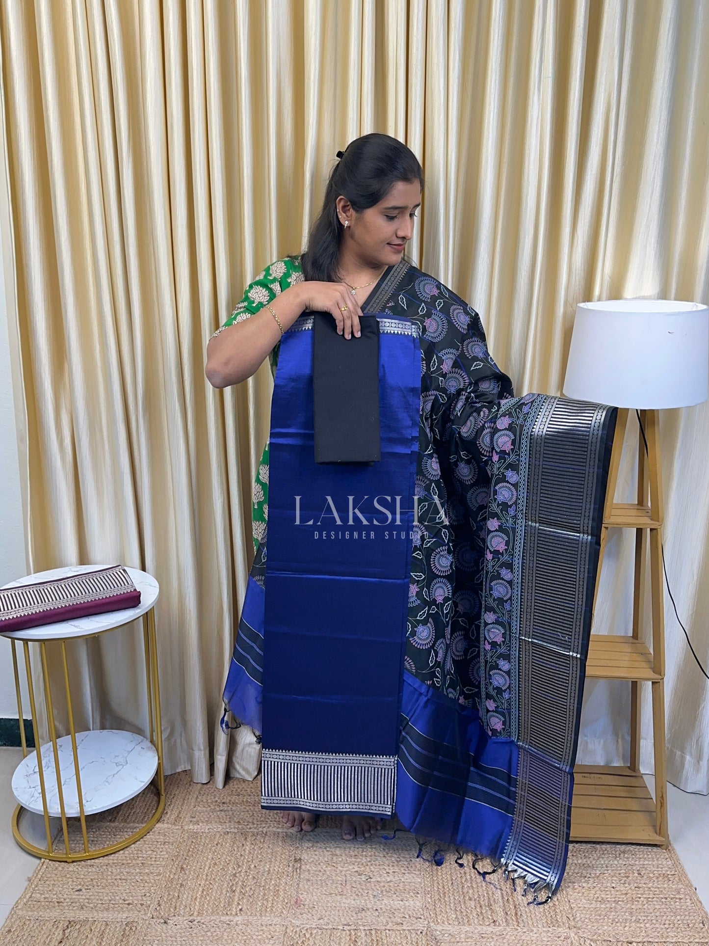 Mangalgiri pattu Bigborder-Midnight Blue