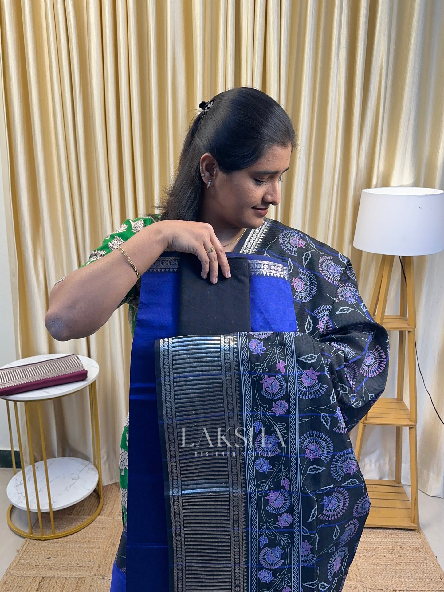 Mangalgiri pattu Bigborder-Midnight Blue