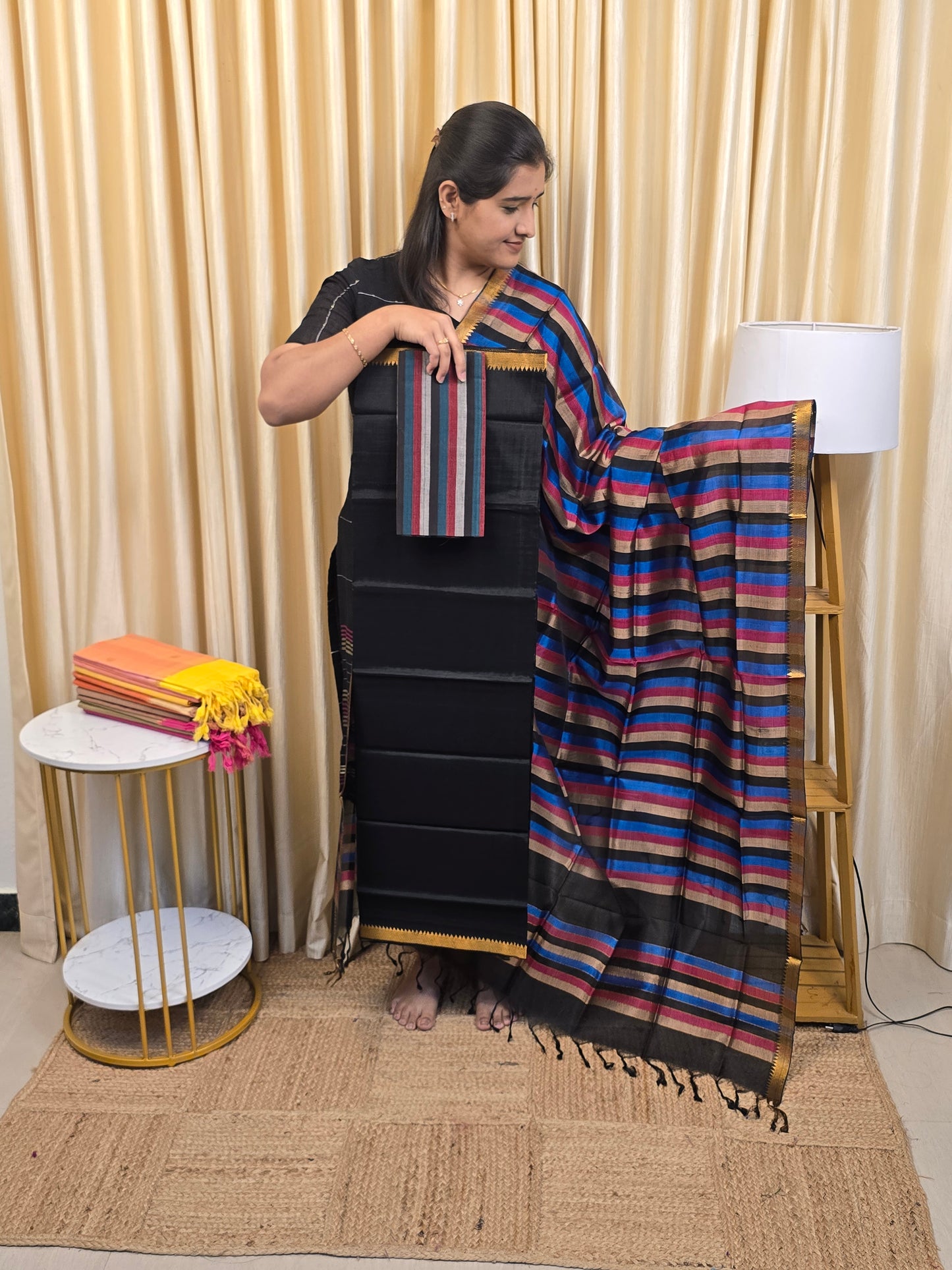 VARNAM- Handloom Mangalgiri Pattu dress Material-Black