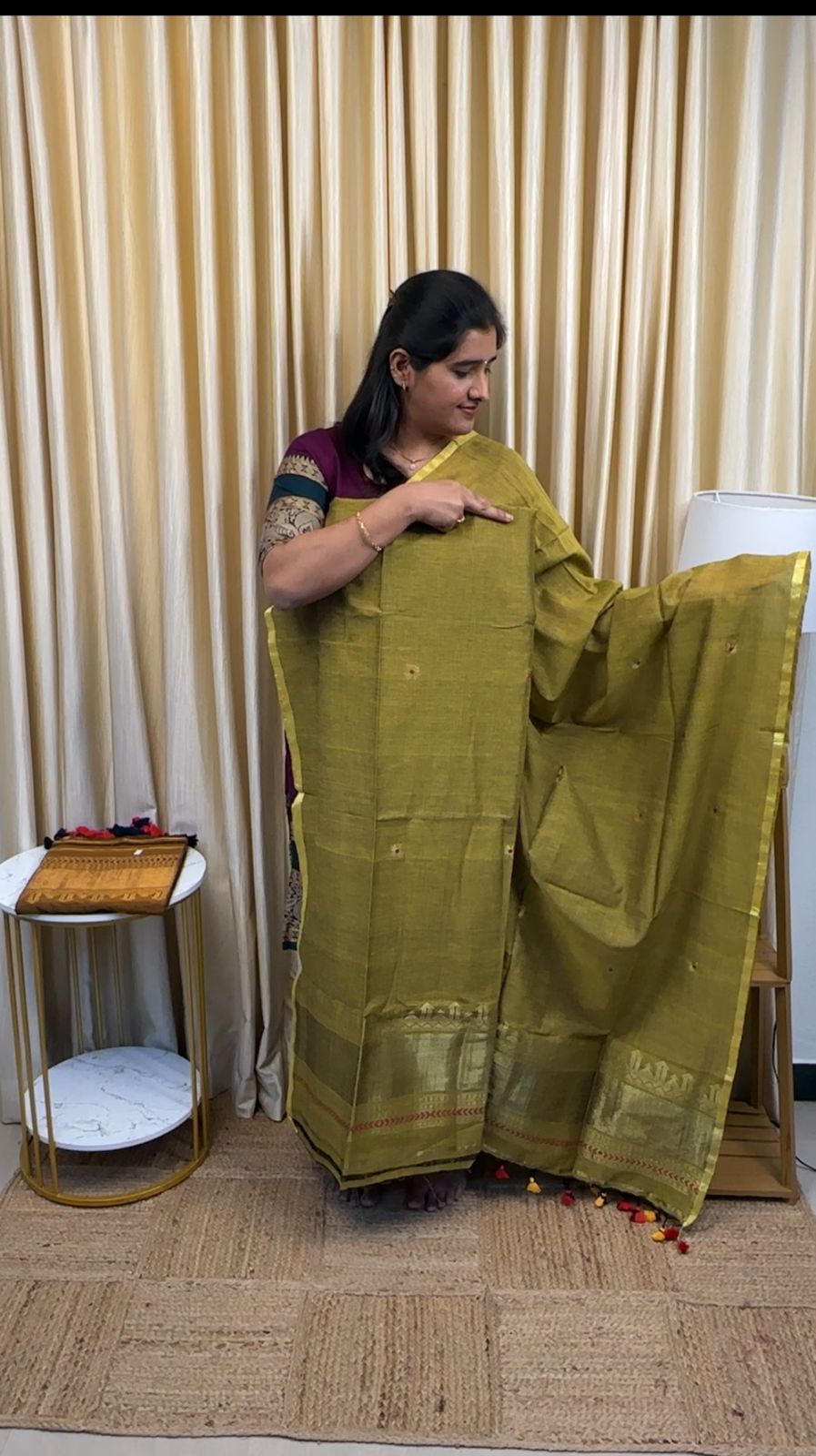 SWARA - Banarasi Jamdhani cotton by silk -Light Green