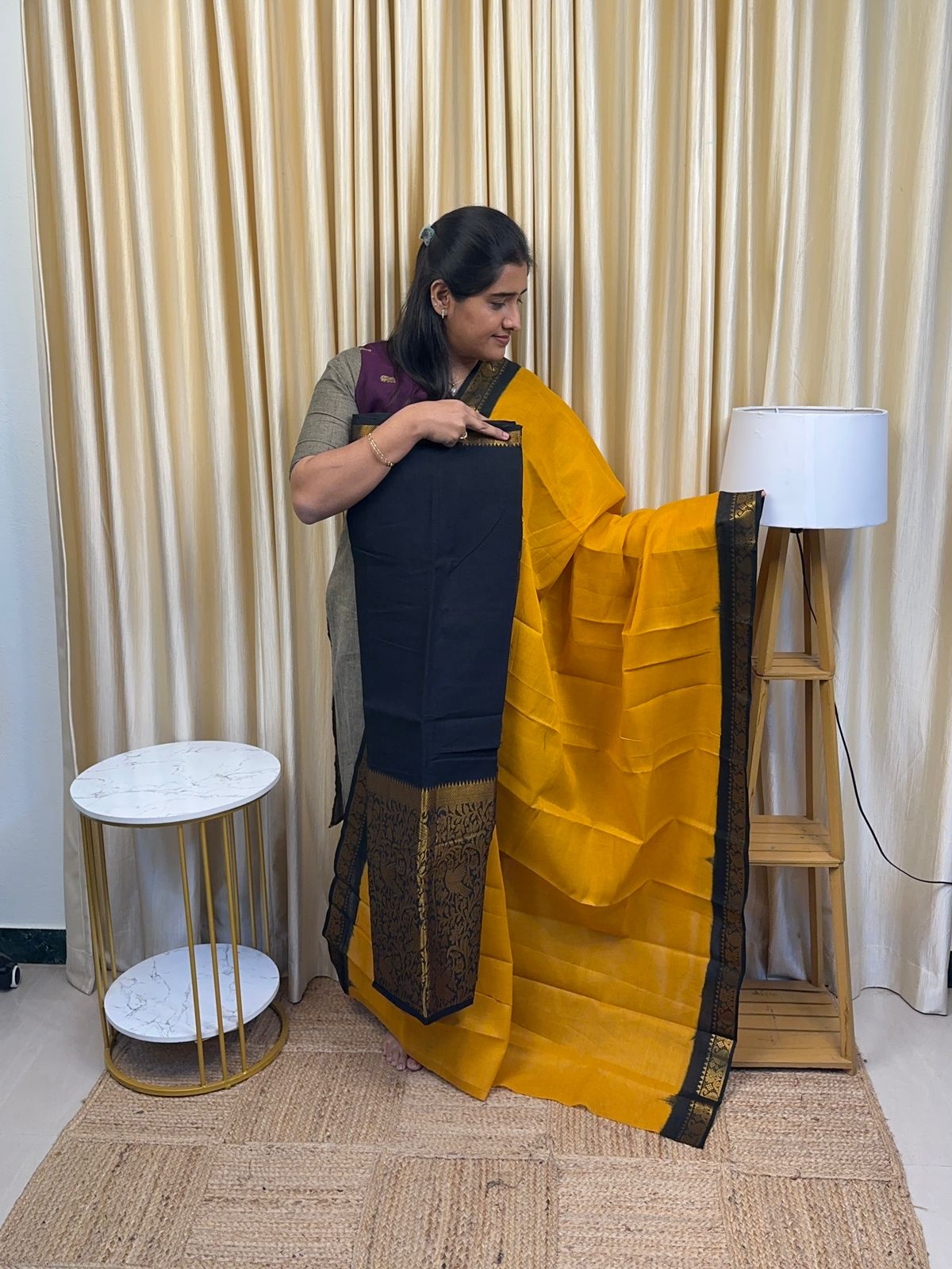 Black and yellow sungudi 2 piece set