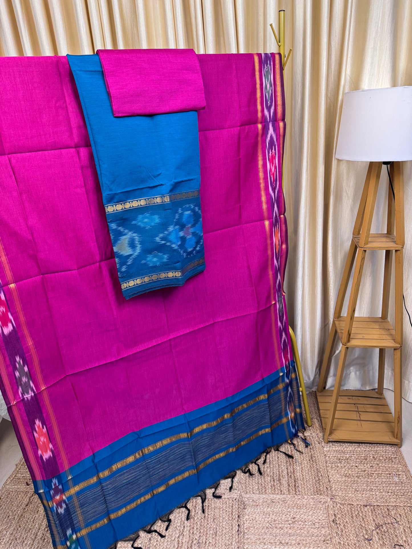 Pochampalli Rudraksha border Blue and pink -PRB6