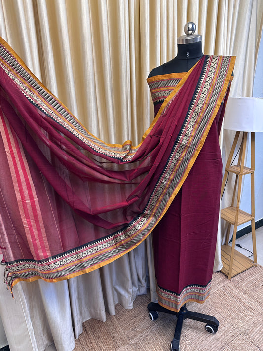 Peacock border Narayanpet  Dress material (4.5m Top)-PAKSHI 4