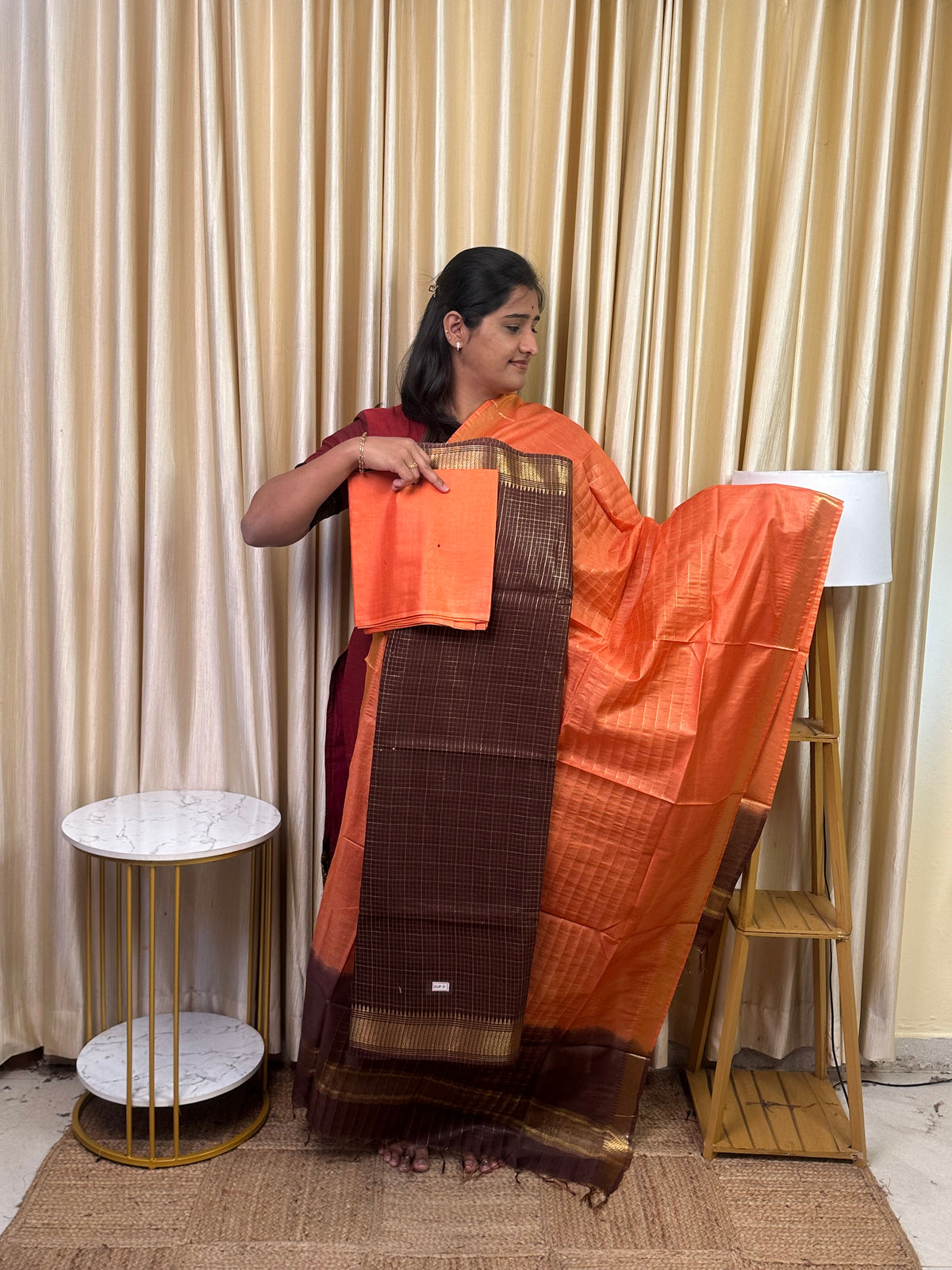 Mangalgiri Mini check silk cotton 3 piece set - SCH11
