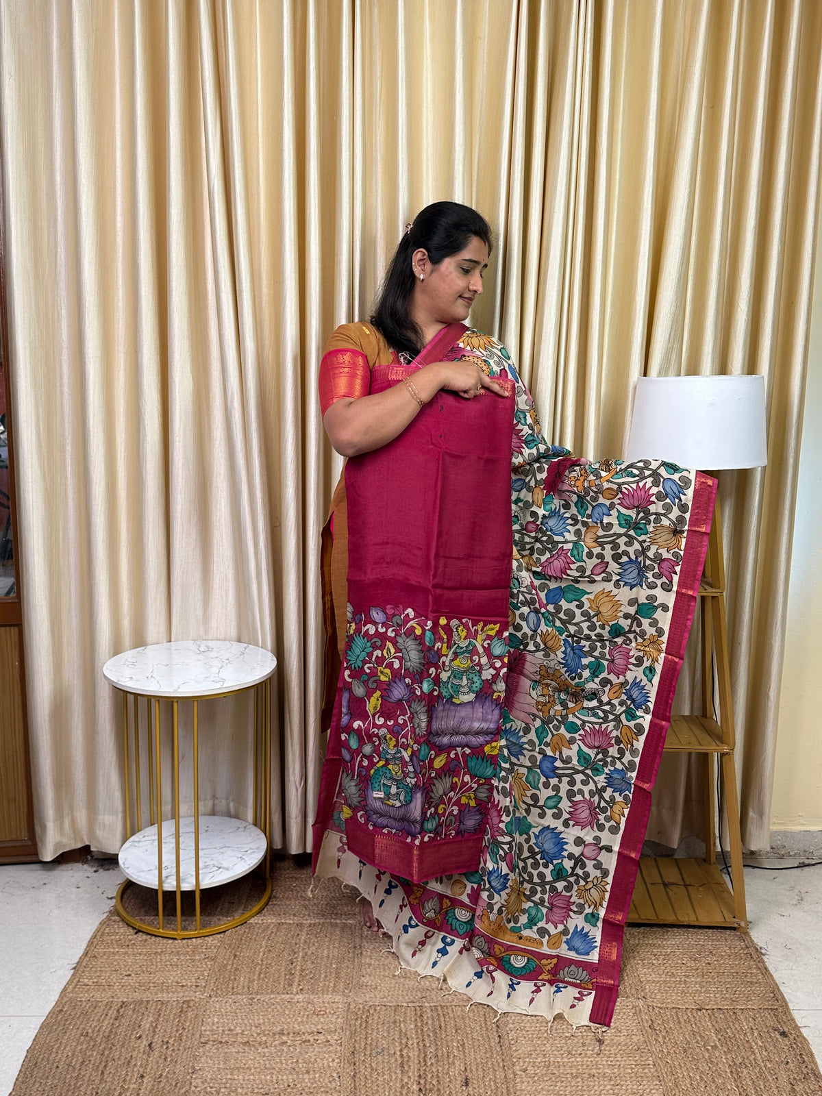 Authentic pen kalamkari Mangalgiri Border  Handsketched dress material - MPK20
