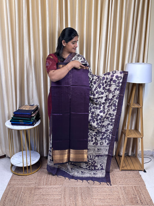Handloom Mangalgiri Top kalamkari Duppatta-Melted wine