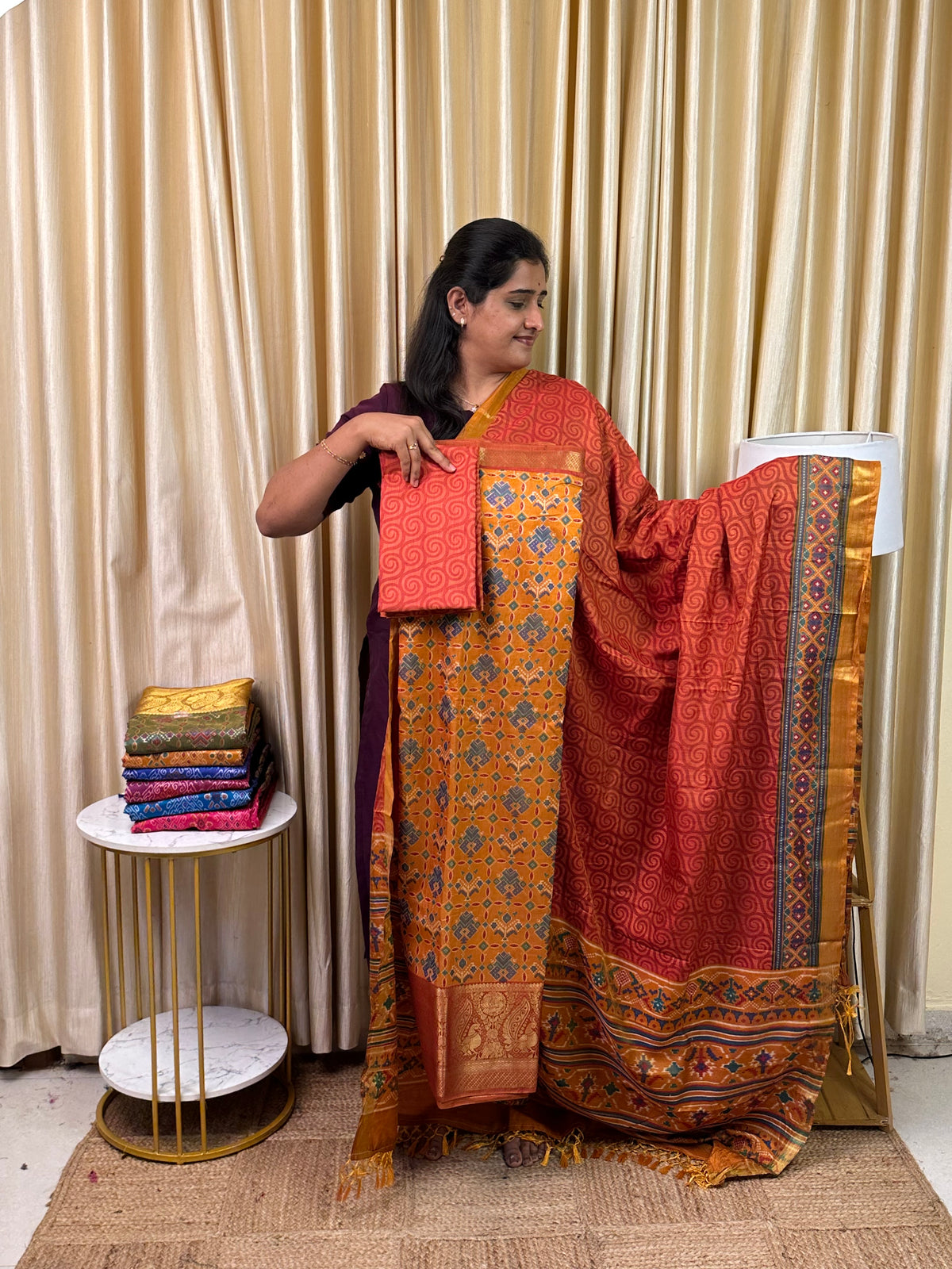 Kanchi border Patola semi silk 3 piece set - HBP14