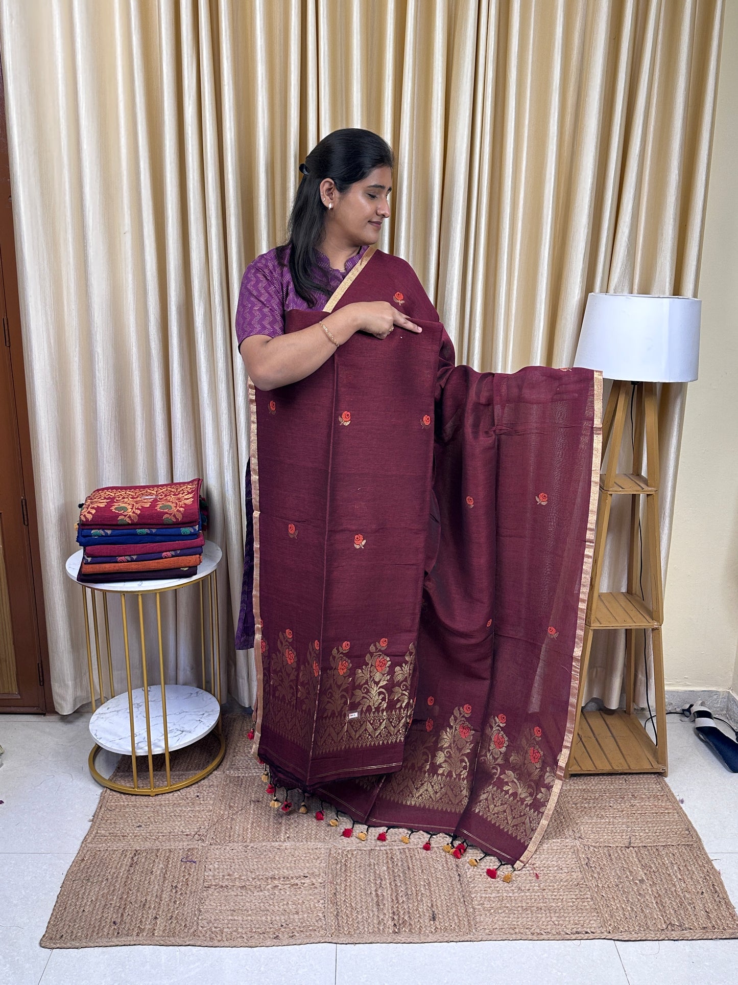 Linen Banarasi Jamdhani handloom JAM6