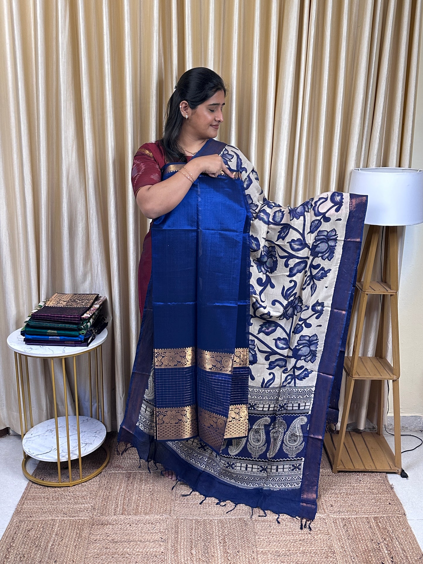 Handloom Mangalgiri Top kalamkari Duppatta-CBB1