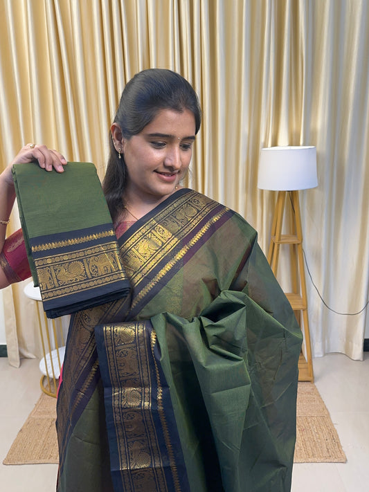 Vintage green and black Chettinad cotton [2 piece set]