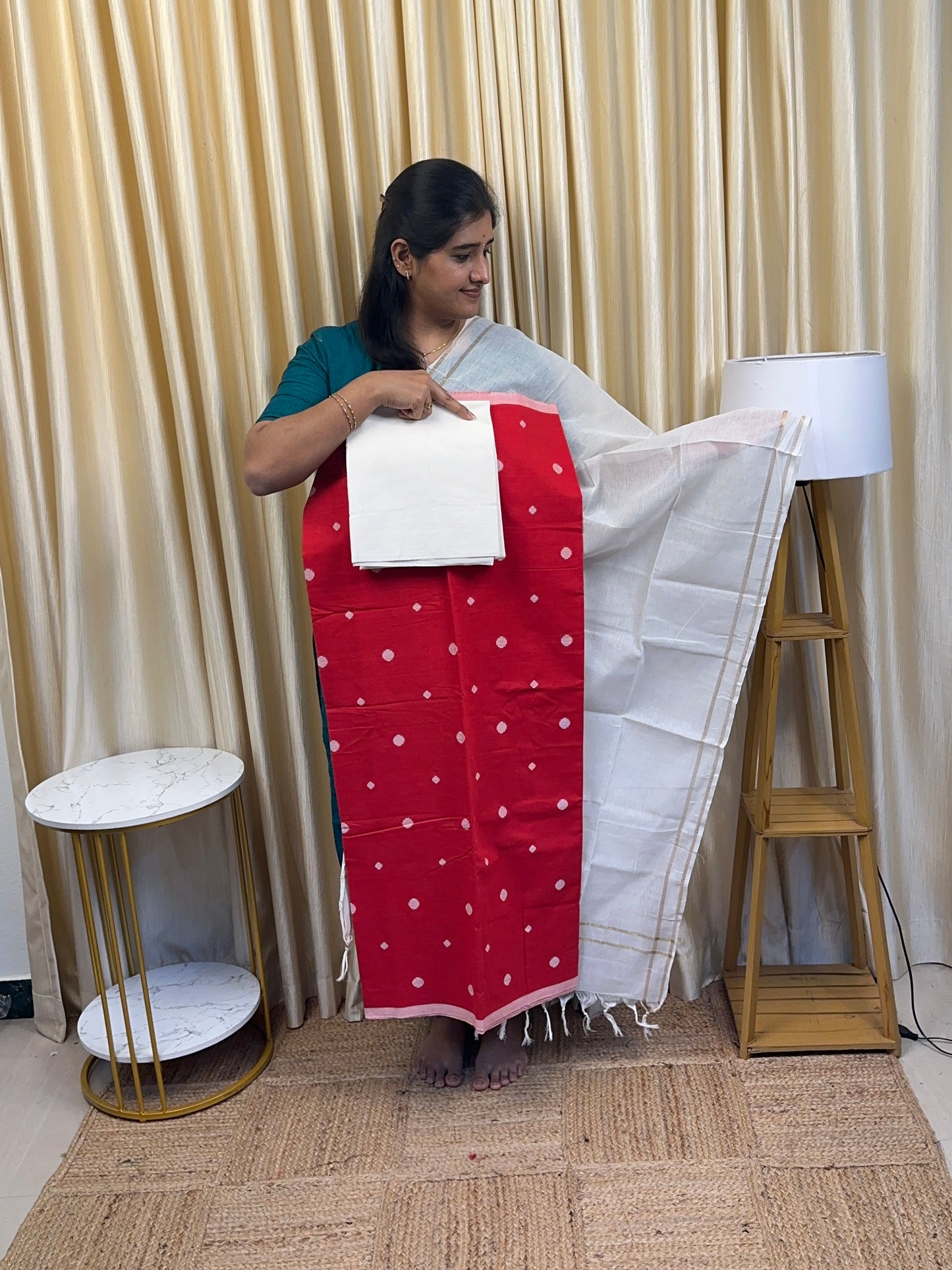 South  cotton heavy count Retro dots Red [3 piece set]