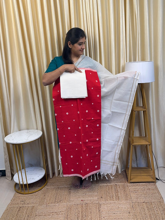 South  cotton heavy count Retro dots Red [3 piece set]