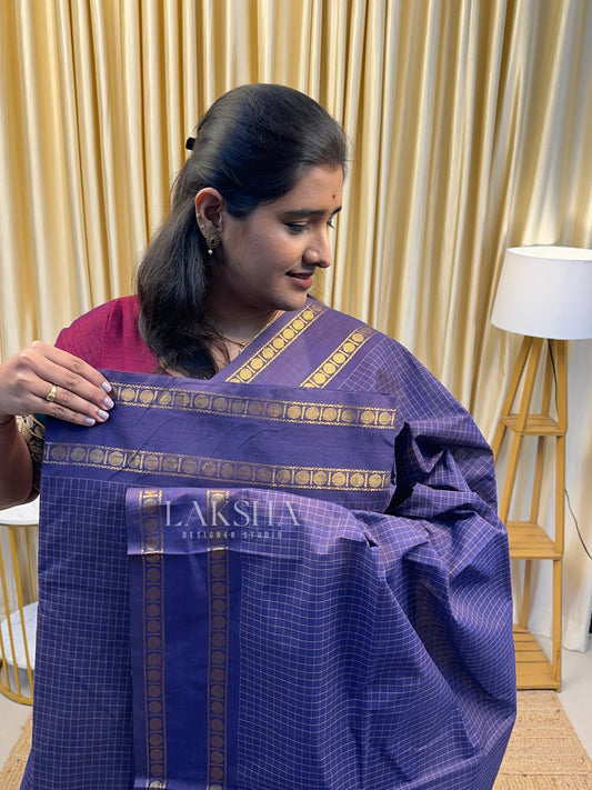 Dusty Vintage Blue Checks Chettinad Cotton