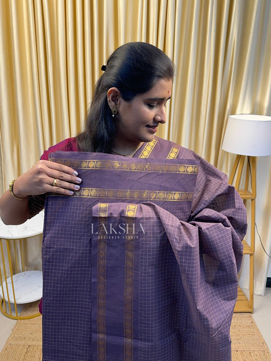 Dusty Vintage Lavender Checks Chettinad Cotton