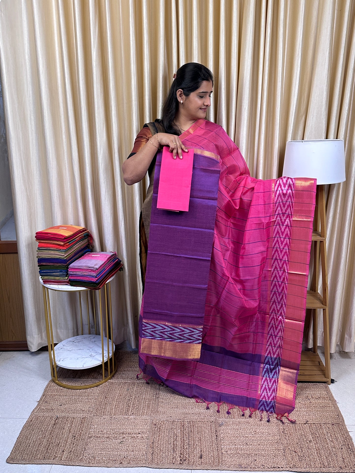 Handloom Mangalgiri Pattu with pochampalli Border-PMCH3