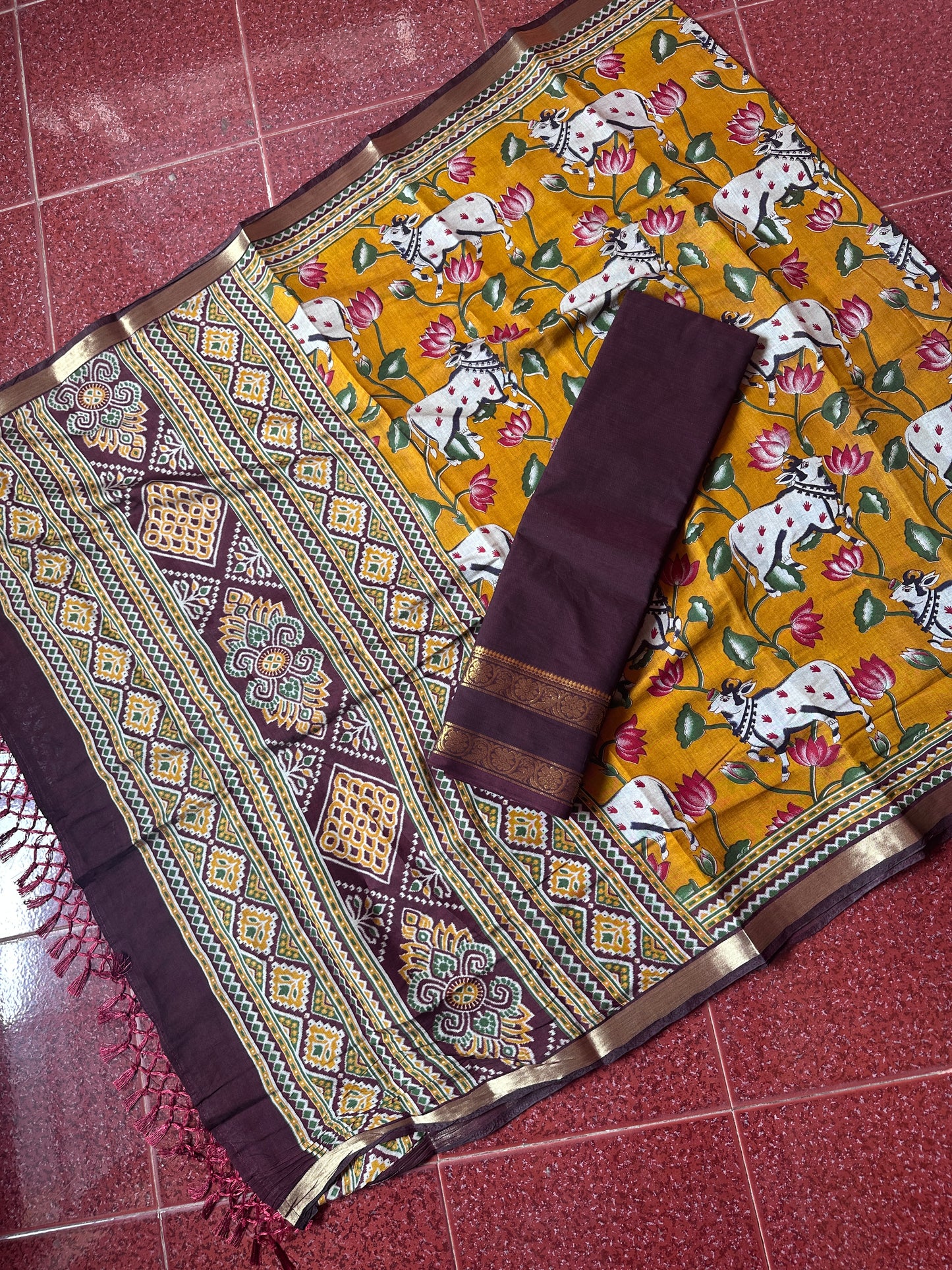 Mix and Match (2 piece  set)Mustard  with coffee brown-MCB1