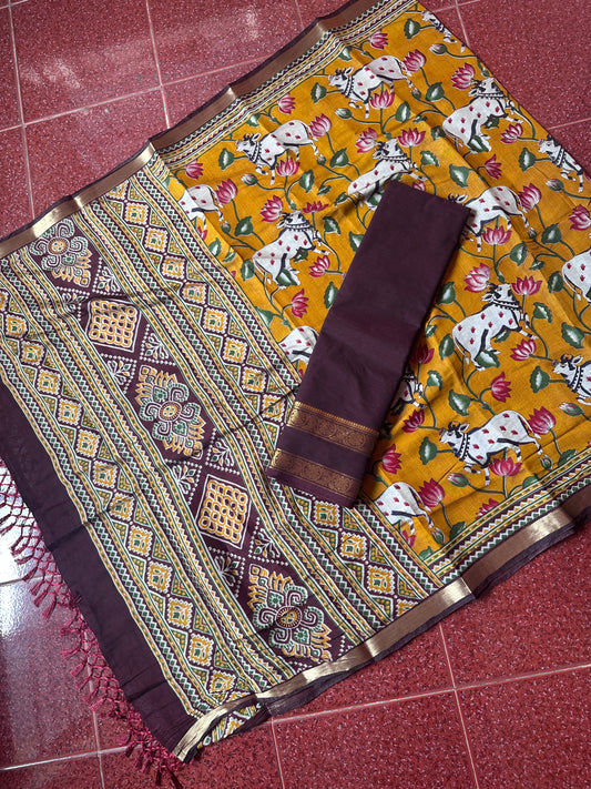 Mix and Match (2 piece  set)Mustard  with coffee brown-MCB1