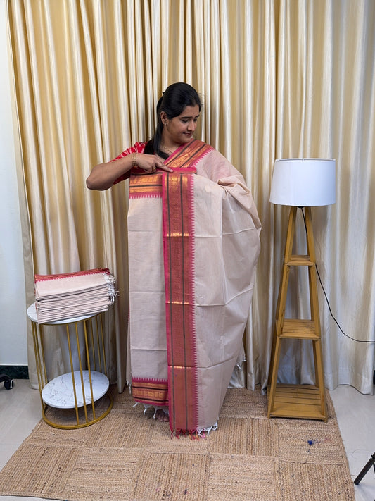 Beige and pink Chettinad cotton 2piece set
