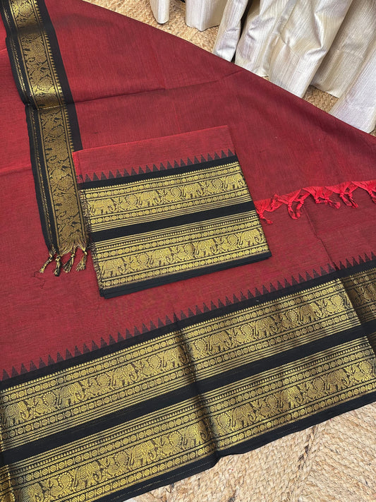 Isai Bigborder Chettinad 2 piece set-Maroon black