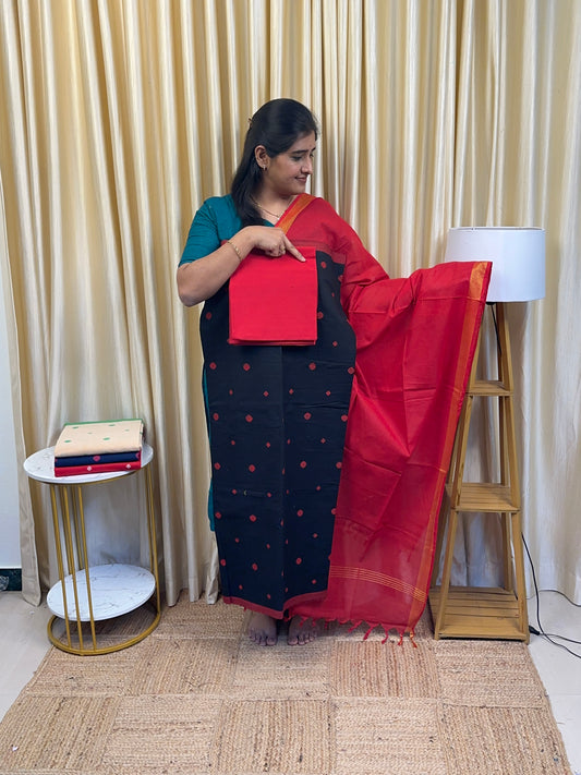 South  cotton heavy count Retro dots Black [3 piece set]