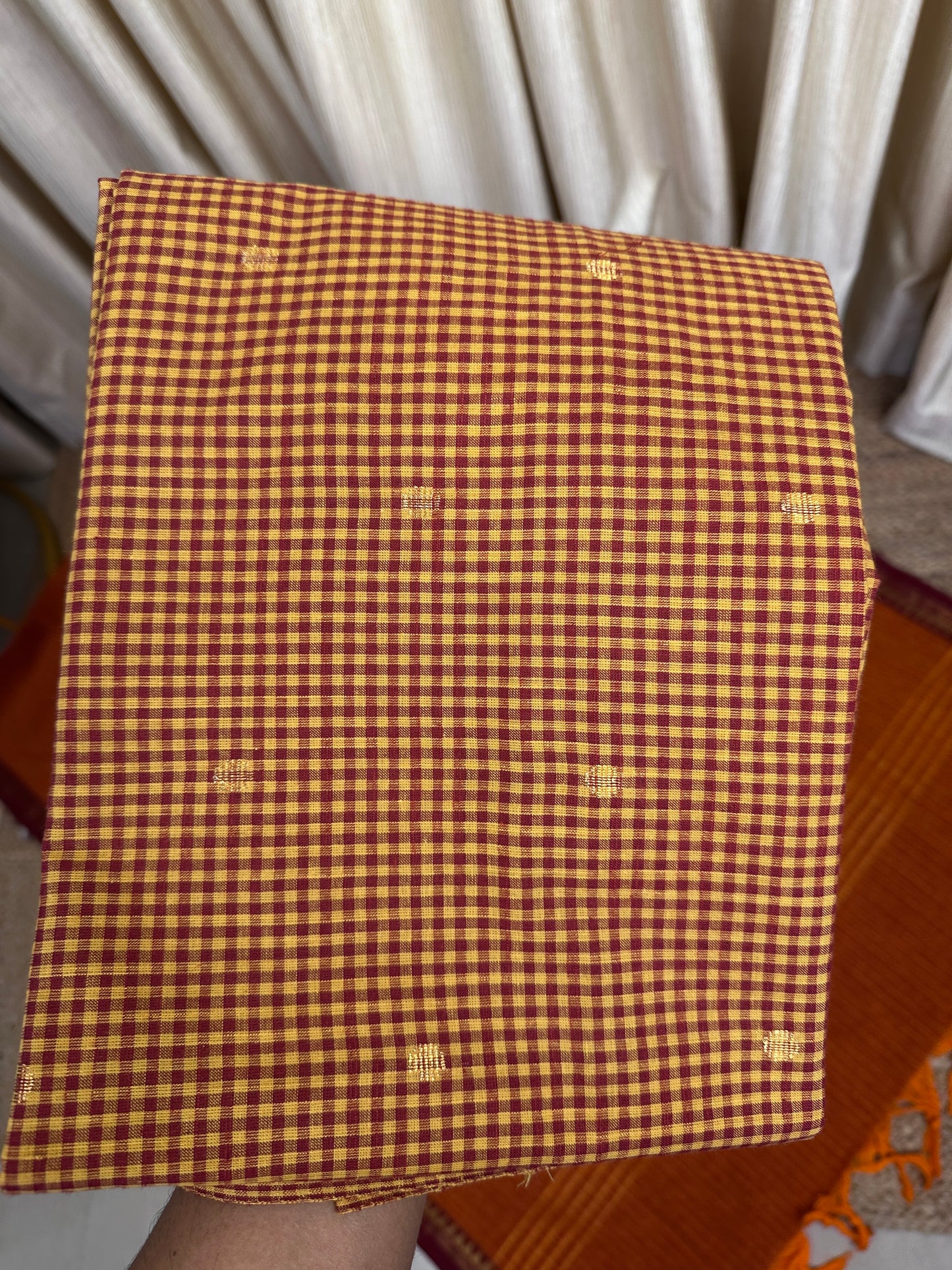 Kandangi check -South cotton 3 piece set- Rustic maroon