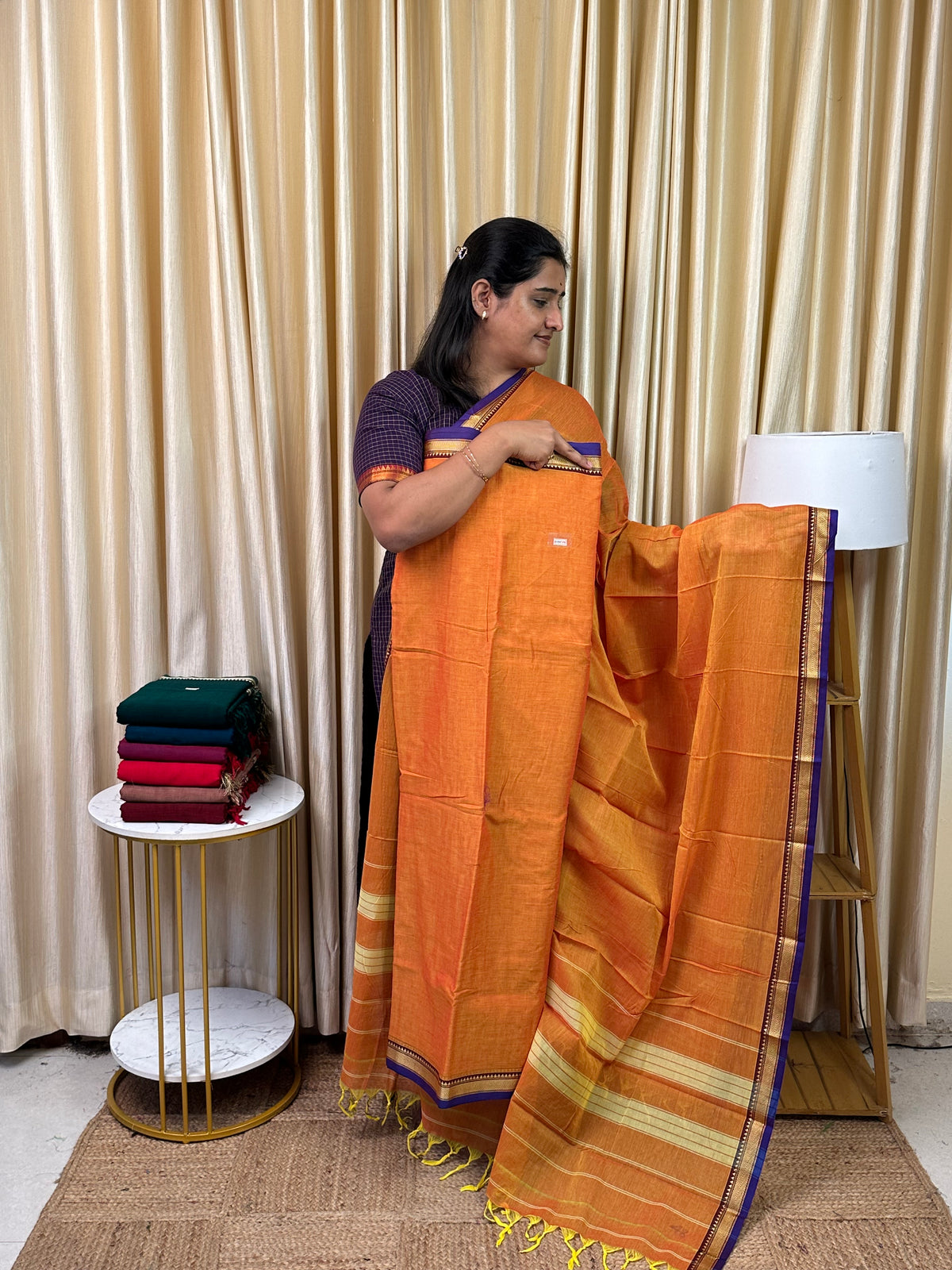 Narayanpet  small border  Mercerised cotton (4.5 m Top)-NILA108