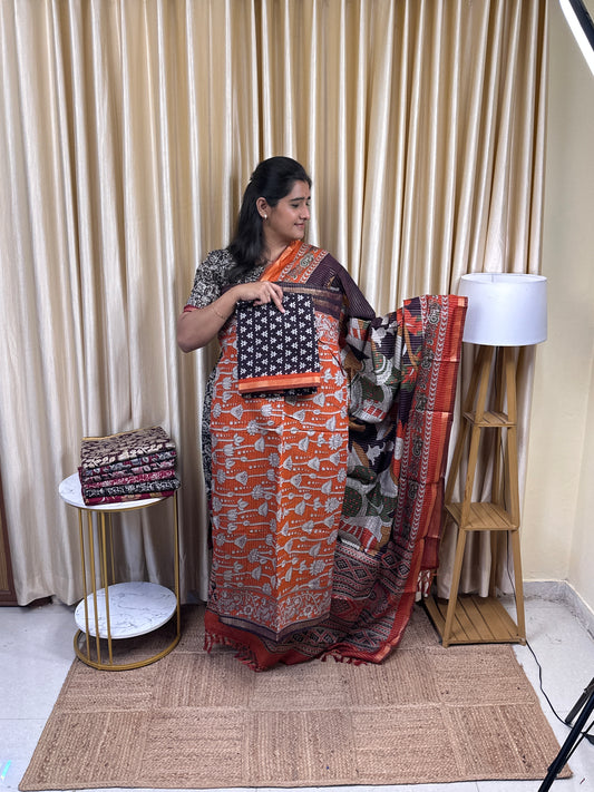 Maheshwari silk by cotton (vairaoosi inspired ) 3 piece set -MZ7