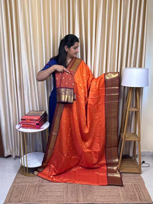 Rust orange and coffee brown saree