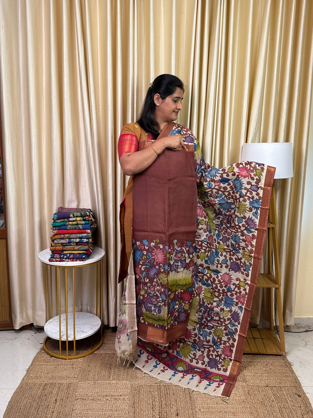 Authentic pen kalamkari Mangalgiri Border  Handsketched dress material - MPK7