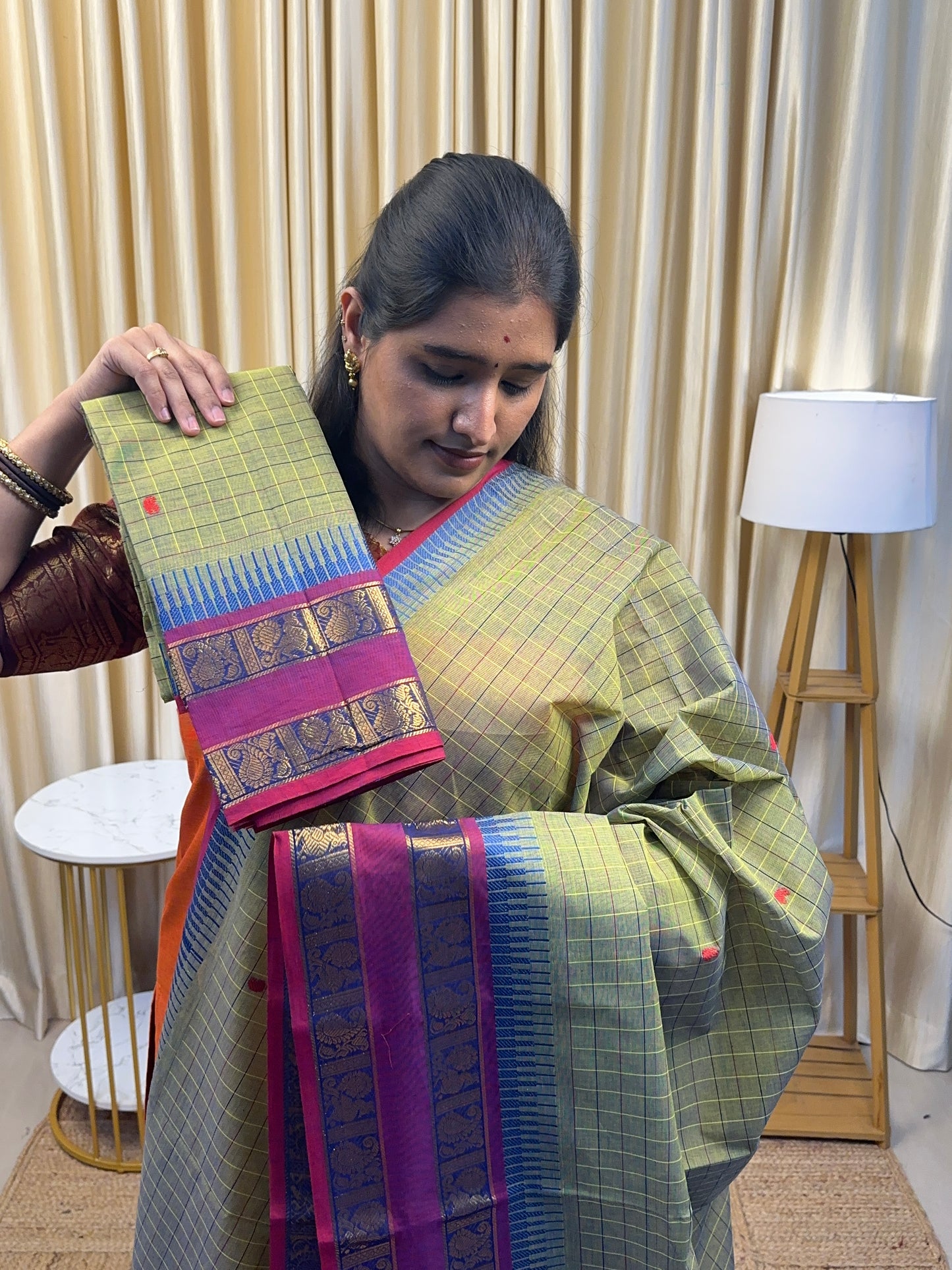 Mayil Kattam Chettinad cotton [dual green 2 piece set ]