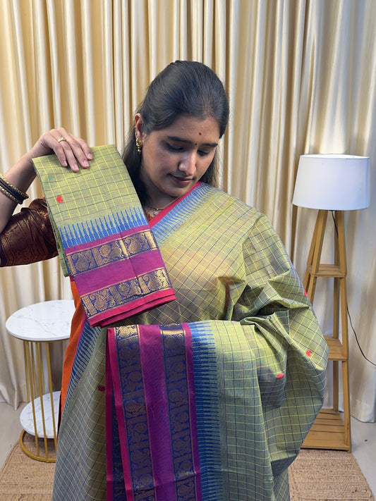 Mayil Kattam Chettinad cotton [dual green 2 piece set ]