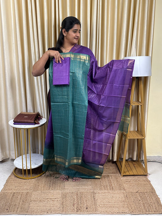 Mangalgiri Mini check silk cotton 3 piece set -MCH51