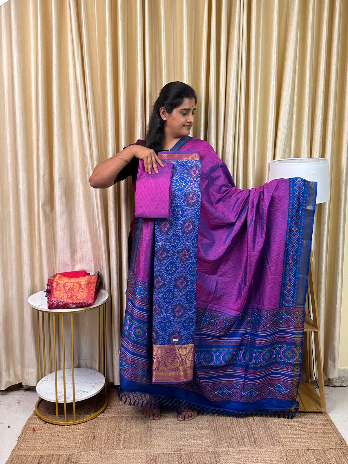 Kanchi border Patola semi silk 3 piece set - HBP17
