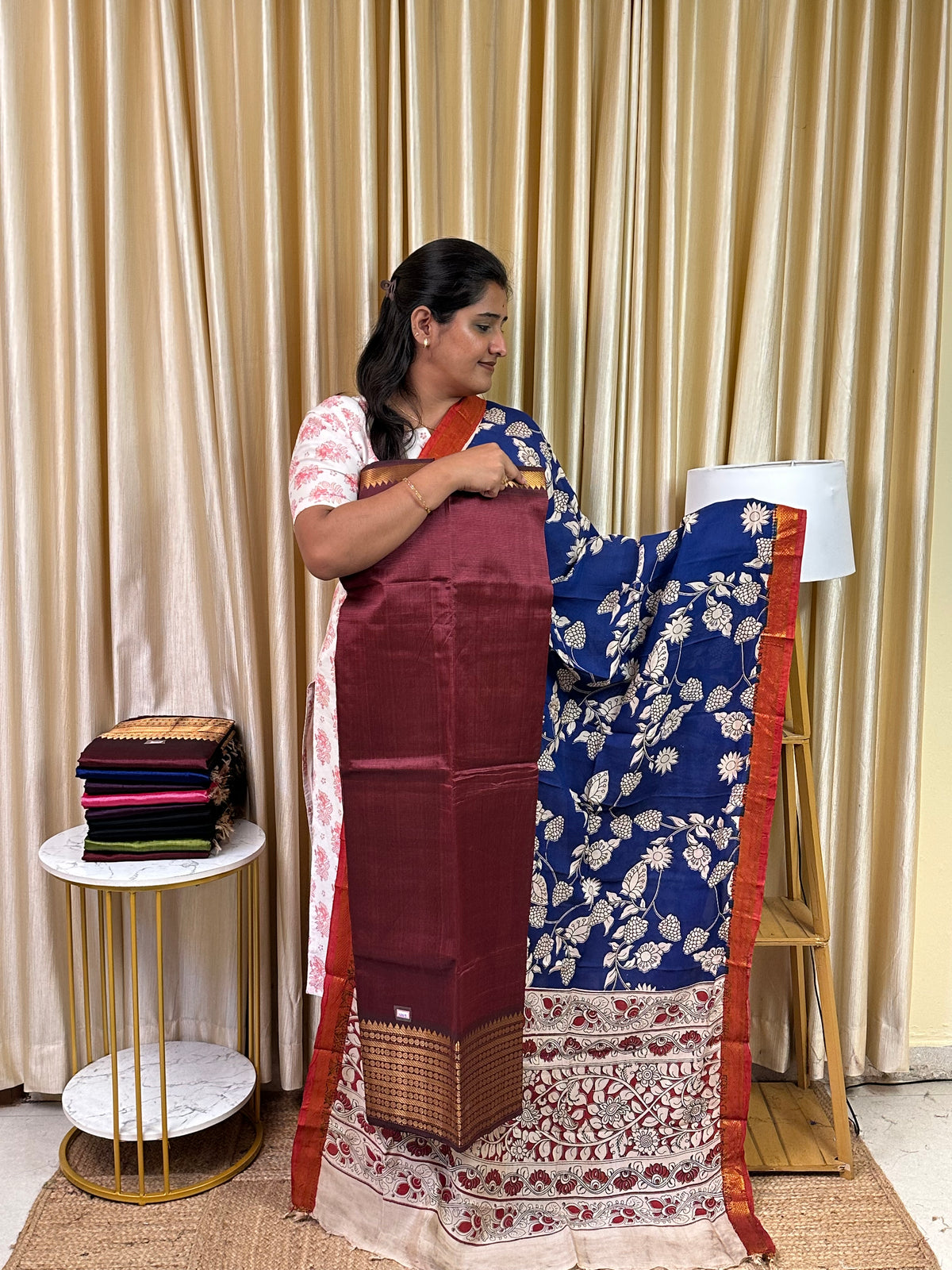 Handloom Mangalgiri Top kalamkari Duppatta-MG19