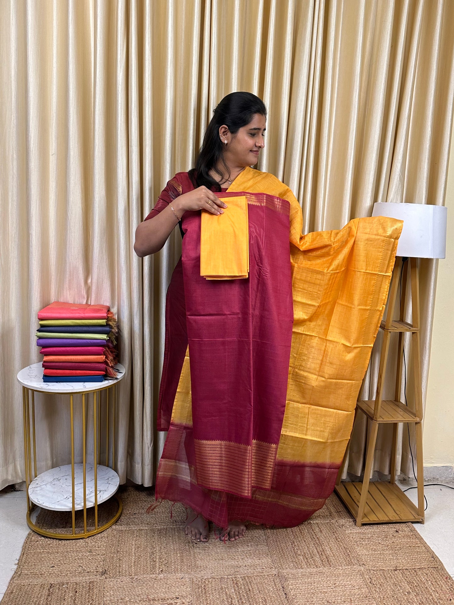 Mangalagiri big border silk cotton 3 piece set-BBM2