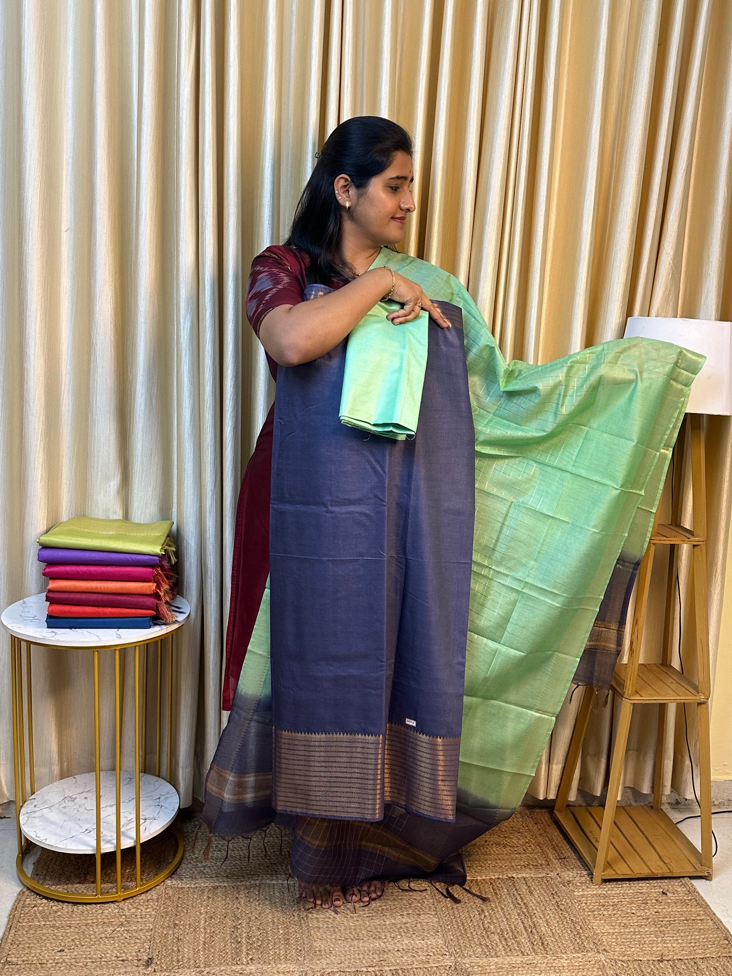 Mangalagiri big border silk cotton 3 piece set-BBM5