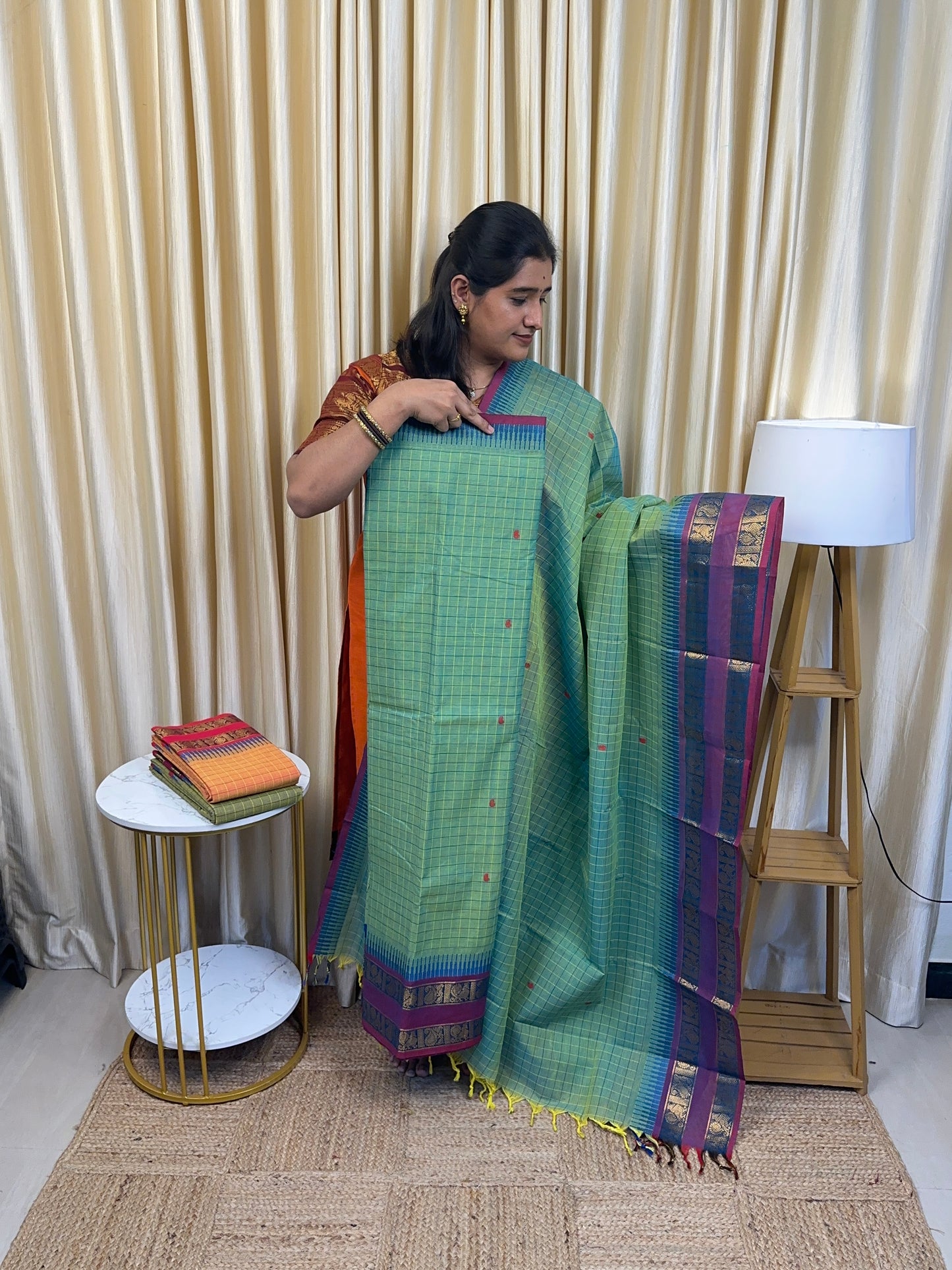 Mayil Kattam Chettinad cotton [dual blue 2 piece set ]