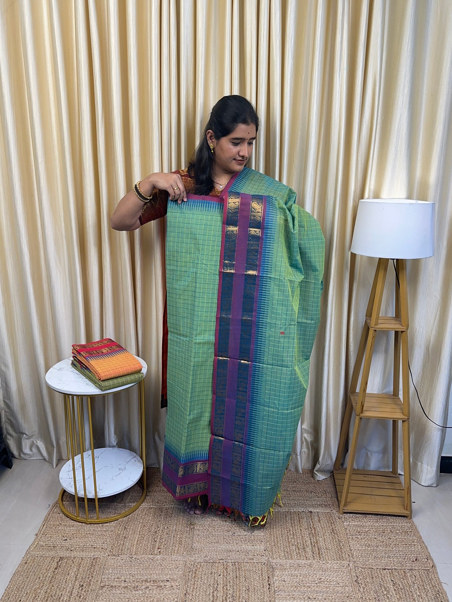 Mayil Kattam Chettinad cotton [dual blue 2 piece set ]