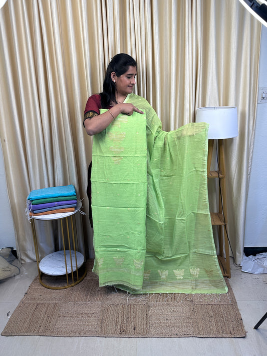 Kadhi cotton 2 piece dress material (Butterfly)- Light green