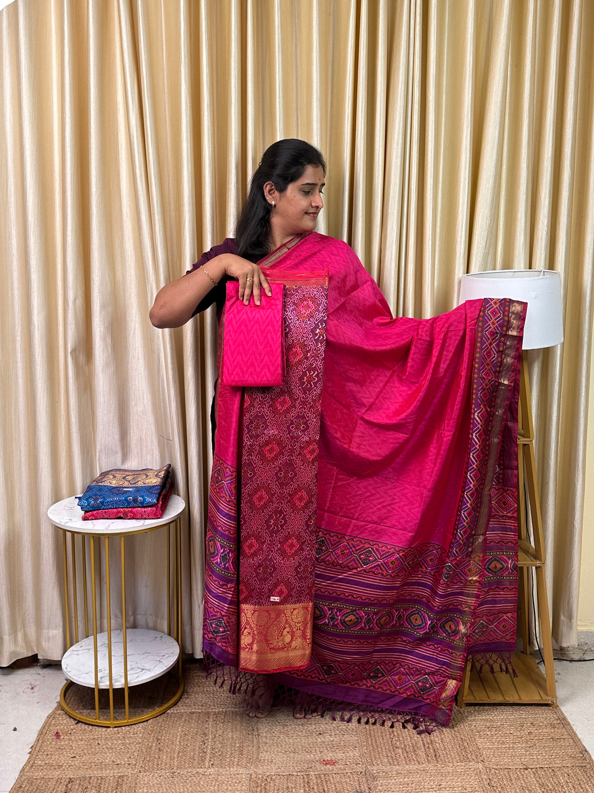 Kanchi border Patola semi silk 3 piece set - HBP18